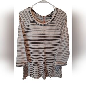 Lucky Brand Top Womans Medium White/Black Striped Western Bohemian Hippie